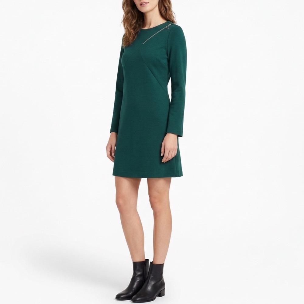 O'Stin Sheath Dress Womens M Sage Grees Asymmetrical Shoulder Zip Long Sleeve